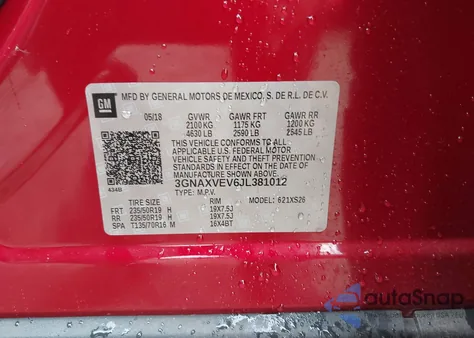 2018 Chevrolet Equinox Premier из США, поврежденный, VIN 3GNAXVEV6JL381012